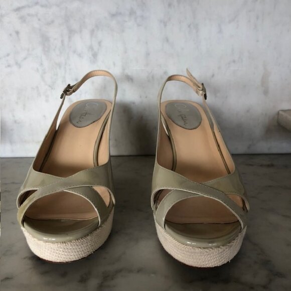 COLE HAAN Nike Air Open Toe Wedge Platform Espadrille Sandal Patent Nude… - Picture 11 of 17